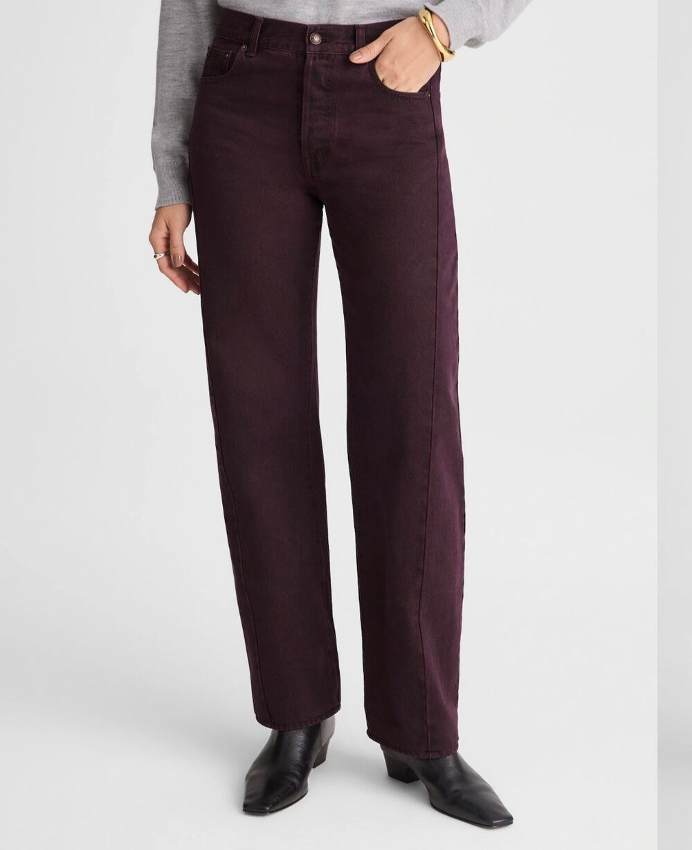 Madewell Pieced Barrel Leg Jean Burgundy Red Rigid Denim Size 28 Petite 28P NWT
